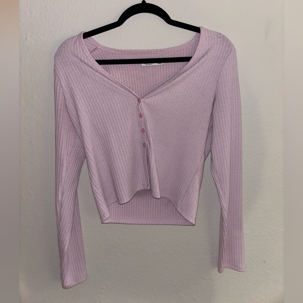 Hollister Light Pink Ribbed Button-Down Top